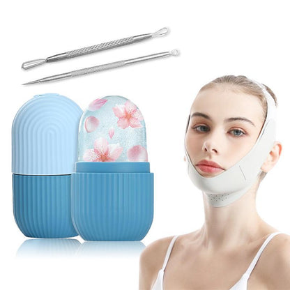 Facial Skin Care Kit, Including 1 Count Face Shaping Mask, 1 Count Ice Roller, 2 Counts Stainless Steel Blackhead Needle, Professional Day and Night Skincare Tools for Women