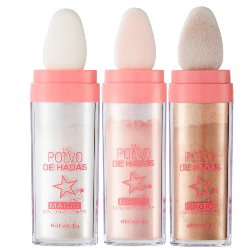 HANDAIYAN Polvo De Hadas Fairy Dust Highlight Patting Powder  Contouring and Clavicle Pearlescent Patting Powder for Face and Eye, Halloween Sparkling Body Glitter Powder Natural Three-Dimensional Face Blusher Fairy Highlight Patting Powder Bronzer Makeup