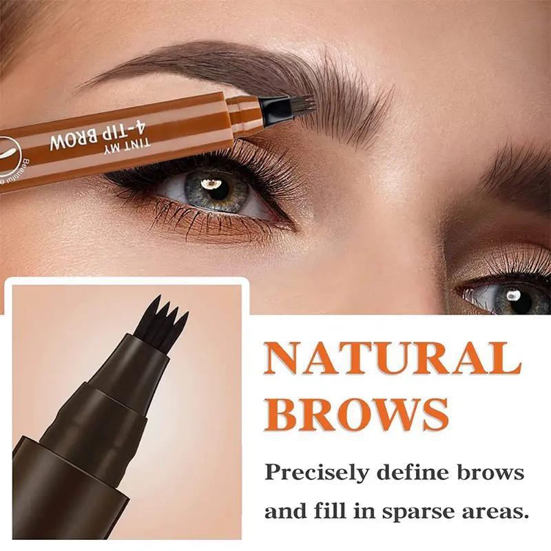 Four Fork Long Lasting Eyebrow Pencil, 1 Count Eyebrow Pencil with a Micro-Fork Tip Applicator, Brow Brush Makeup Tool, Effortlessly and Stays on All Day, Eye Makeup Products