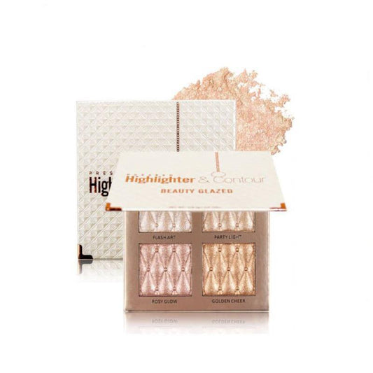 4 Color Highlighter Palette, Long Lasting Shimmering Highlighter Makeup Palette, Facial Contouring Highlighter Powder, Makeup Product