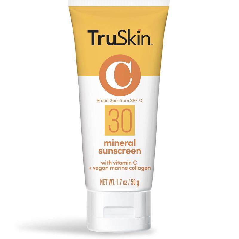 TruSkin Mineral Face Sunscreen SPF 30 - Broad Spectrum Mineral Sunscreen for Face with Zinc Oxide, Vitamin C & Vegan Marine Collagen - Lightweight Sunscreen for Sensitive Skin, 1.7 fl oz