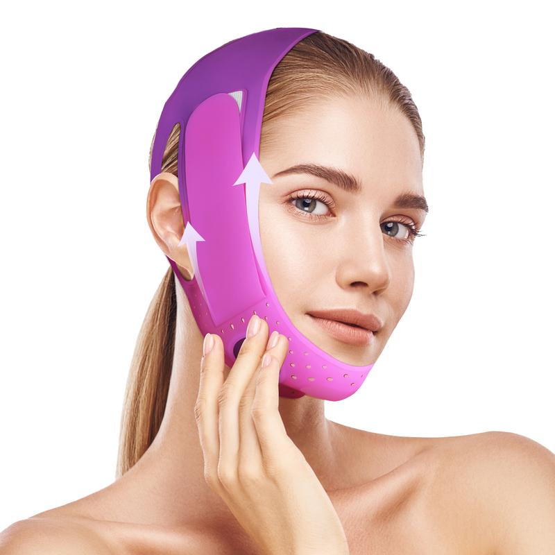 JUSRON 3D Double Chin Reducer Face Strap helps sculpt jawlines and reduce double chins. Made with soft silicone for comfortable wear. Ideal for a more defined facial profile