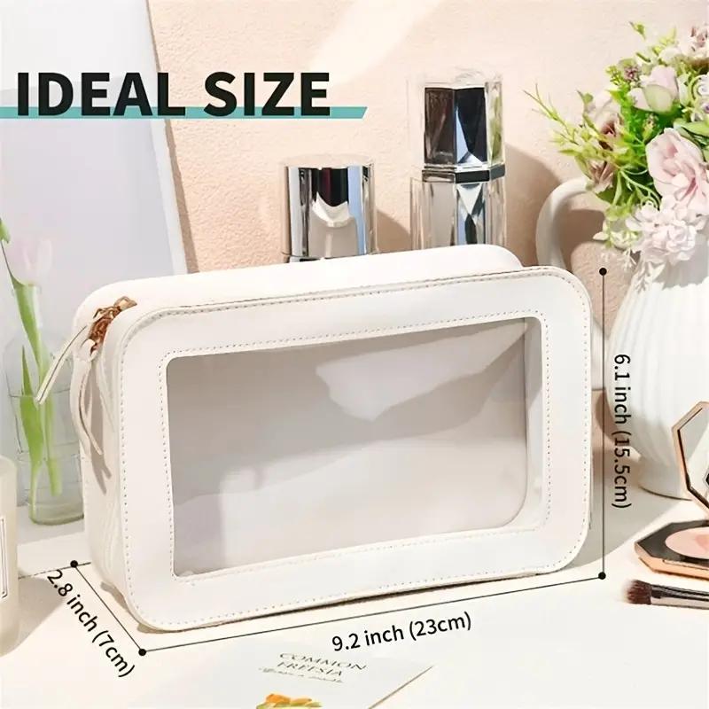 Solid Color Clear Makeup Bag, Portable Large Capacity Cosmetic Storage Bag, Waterproof Toiletry Bag, Back To School Zipper Makeup Organizer Pouch