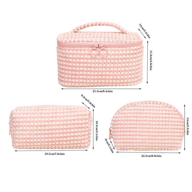 Portable Plush Makeup Tool Storage Bag (3pcs/set), Large Capacity Cosmetic Storage Bag with Zipper, Lightweight Makeup Products Organizer Pouch for Daily Travel Use