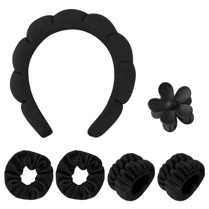 Face Washing Accessories, 6 Counts/set Face Washing Tool, Including 1 Count?Face Washing Headband & 4 Counts Face Washing Wristband & 1 Count?Hair Claw Clip