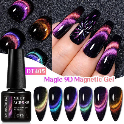 9D Glossy Gel Nail Kit with Magnetic Stick, 8 Counts/set Double Light Soak Off Nails Art Varnish, Glossy Nail Gel Nail Glue Nail Art Kits for Women & Girls, Summer Gifts for Her