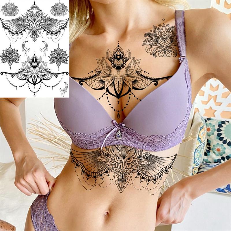 6 Sheets Temporary Tattoo Sticker, Flowers Feathers Animals Body Art Tattoos, Large Arm Tattoo Stickers for Women & Men, Realistic Body Decoration Tattoo for Arms, Neck, Ankle, Legs