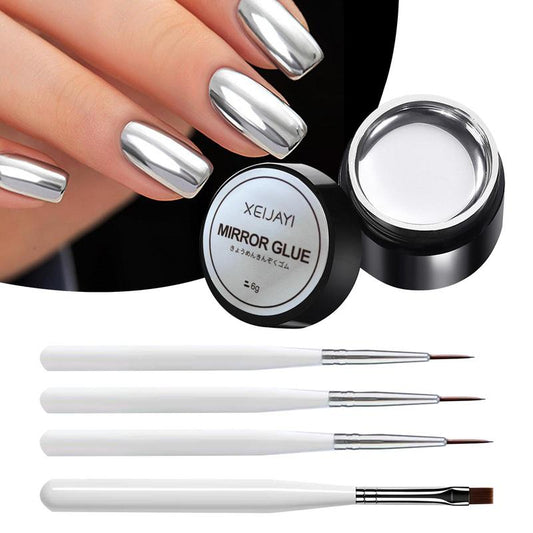 Silver Chrome Nail Polish, 5 Counts/set Including 1 Count Metallic Painting Nail Gel and 4 Counts of Nail Brushes, Mirror Surface Nail Gel Polish, Glossy Nail Art Gel