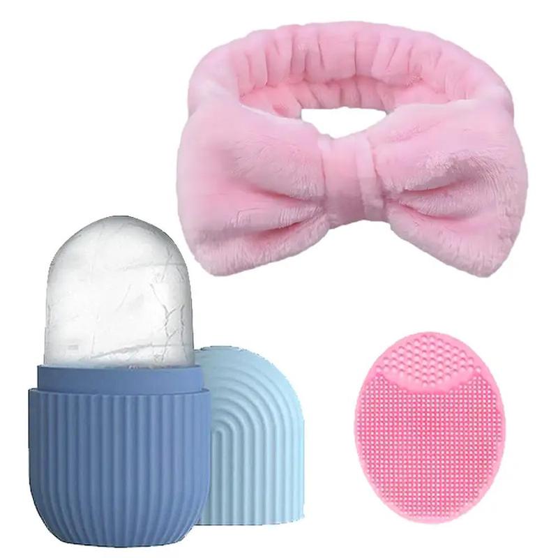 Bowknot Design Hair Band & Face Scrubber & Ice Mold Kit (3pcs/set), Gentle Facial Exfoliation Care Tools, Skincare Tools For Women