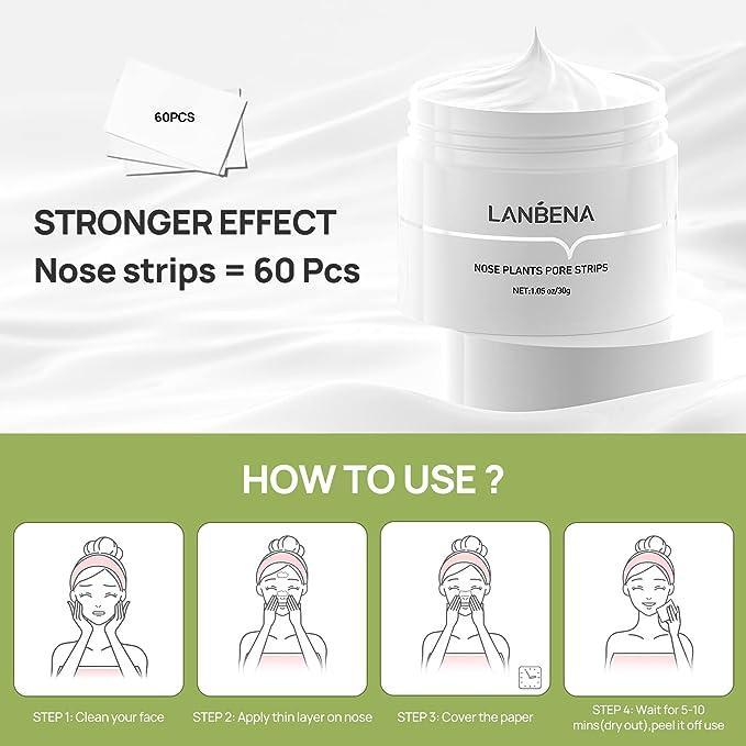 LANBENA Blackhead Removal Mask - Nose PhytoPore Strips - Pore Cleansing and Purifying Exfoliating Mask - 60 Sheets - Enriched with Phyto Aloe Vera - 30g Skincare Comfort