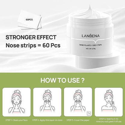 LANBENA Blackhead Removal Mask - Nose PhytoPore Strips - Pore Cleansing and Purifying Exfoliating Mask - 60 Sheets - Enriched with Phyto Aloe Vera - 30g Skincare Comfort