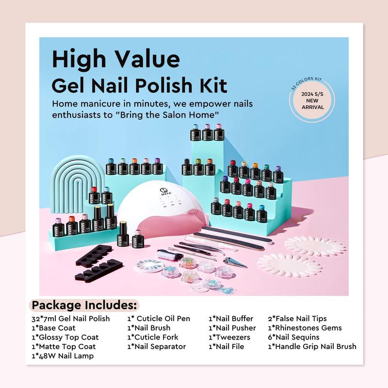 [Crazy Deal]MEFA Gel Nail Polish Kit with U V Light 54 Pcs, 32 Colors Classic Popular Gel Nail Kit Soak Off Nail Polish Gel Set with Base Matte/Glossy Top Coat Nail Art Decorations Manicure Tools DIY Salon Gifts