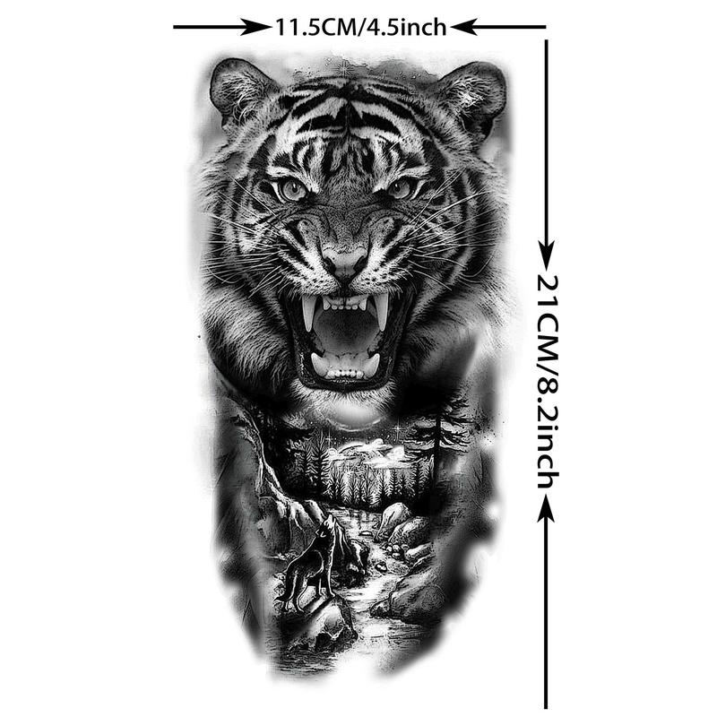 Tiger Pattern Temporary Tattoo Sticker, 8 Counts Fake Tattoo Sticker, Body Art Sticker for Women & Men, Realistic Tattoo Sticker for Arms, Legs, Ankle, Neck, Back