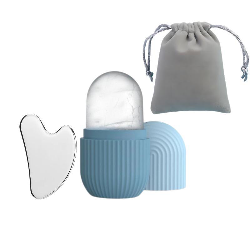 Face Massage Kit(3pcs/set), Face Massage Ice Roller with Heart Shaped Gua Sha Board and Drawstring Bag, Facial Beauty Tool for Women and Men, Summer Gift