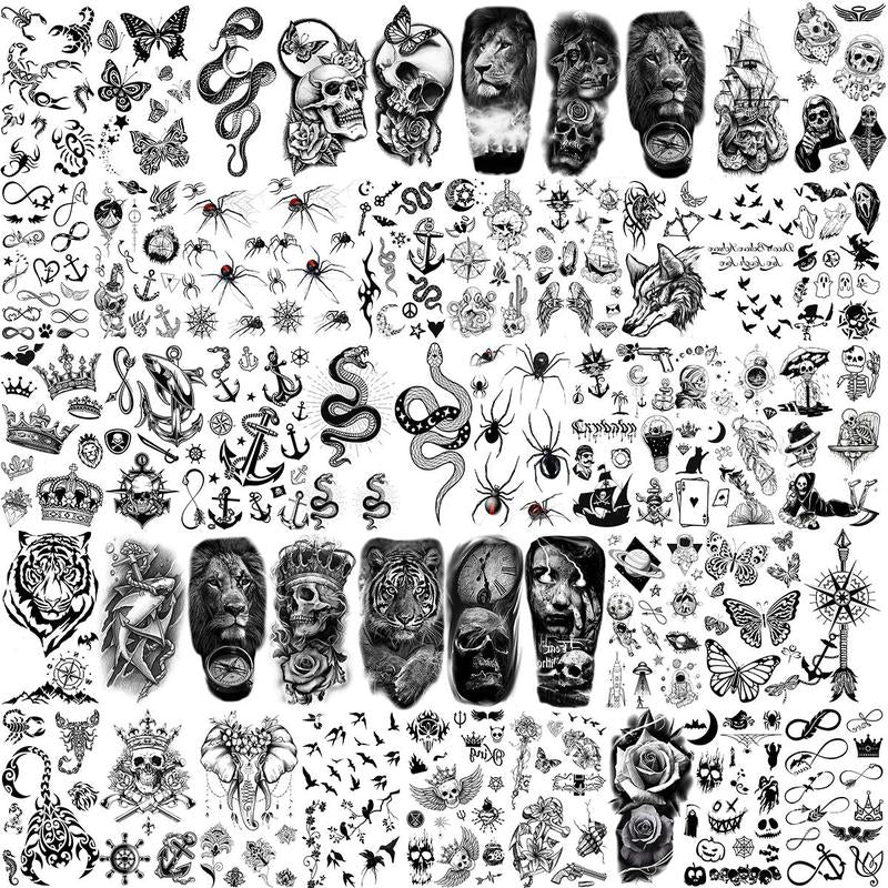 Mixed Style Pattern Black Temporary Tattoo Sticker, 48pcs/set Fake Tattoo Sticker, Body Art Sticker For Women & Men Party Dressing