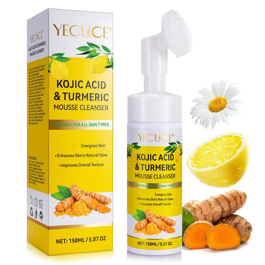 Kojic Acid & Turmeric Mousse Cleanser Daily Moisturizer, Gentle Facial Cleanser for All Skins with Vitamin E, and Aloe Vera