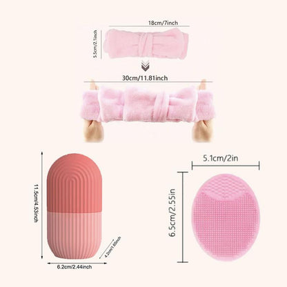 Bowknot Design Hair Band & Face Scrubber & Ice Mold Kit (3pcs/set), Gentle Facial Exfoliation Care Tools, Skincare Tools For Women