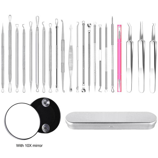 Professional Blackhead Remover Tool Kit, 1 Set Blackhead Extractor Tool with 10x Magnifying Glass, Acne Pimple Popper Kit, Skincare Tools for Women