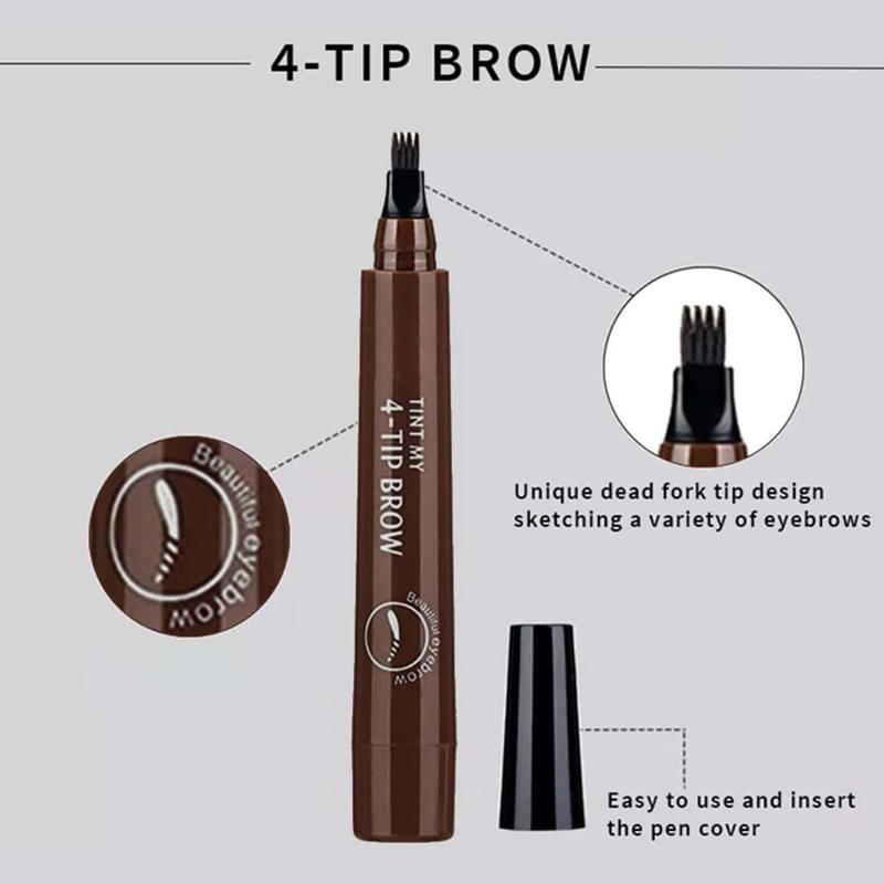 Four-tooth Liquid Eyebrow Pen, 1 Count Long Lasting Eyebrow Liquid Pencil, Brow Styling Brush, Sweat Proof High Pigmented Brow Shading and Filling Pen