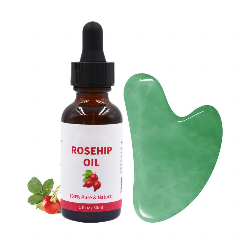 Gua Sha with Skincare Oil, Nature Jade Stone Facial Gua sha Products for Skin Massage, Beauty and Moisturizing - with Nice Travel Pouch