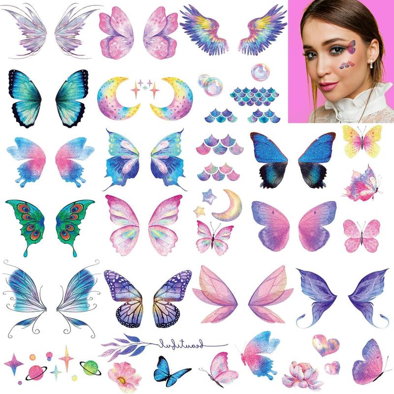 Colorful Butterfly Pattern Temporary Tattoo Sticker, 13pcs/set Waterproof Fake Tattoo Sticker for Face & Eye, Body Art Tattoo Sticker for Adults