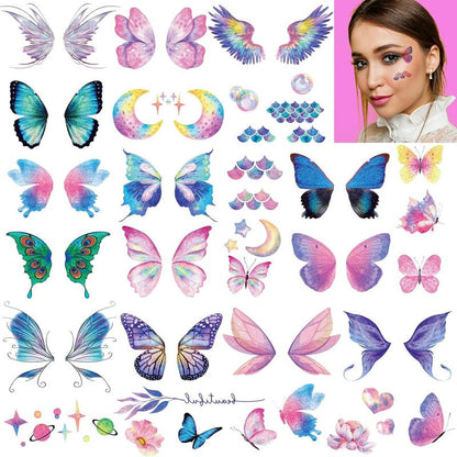 Colorful Butterfly Pattern Temporary Tattoo Sticker, 13pcs/set Waterproof Fake Tattoo Sticker for Face & Eye, Body Art Tattoo Sticker for Adults