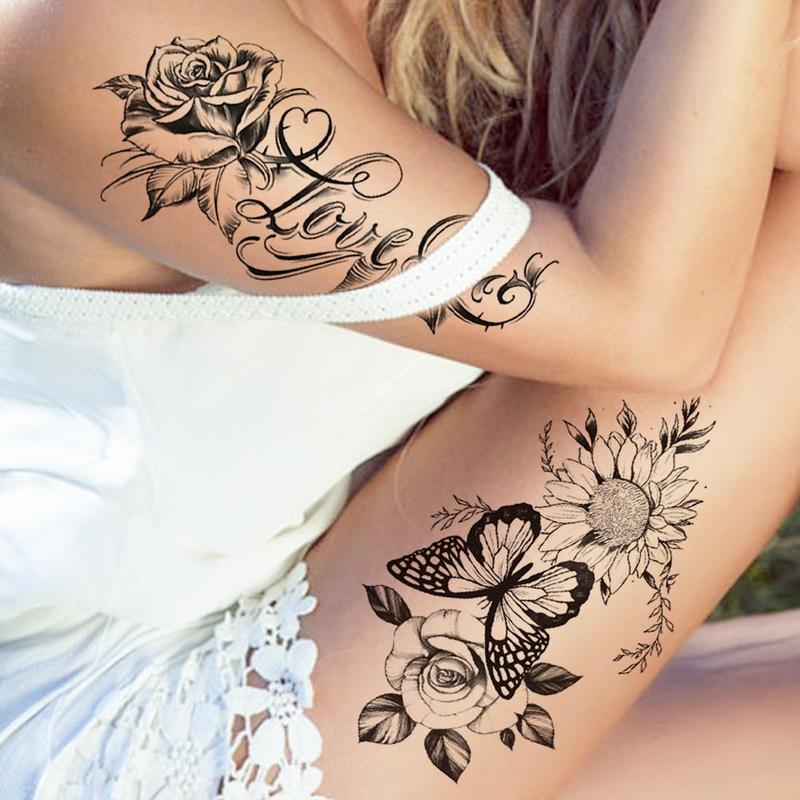 13pcs Flower Pattern Temporary Tattoo Sticker, Waterproof Fake Tattoo Sticker, Body Art Decoration For Women & Girls