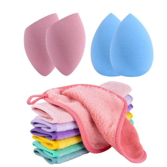 Double Sided Facial Cleaning Towel & Makeup Sponges Set, 11pcs/set Reusable Makeup Remover Towel & Sponges Set, Facial Cleansing Puff