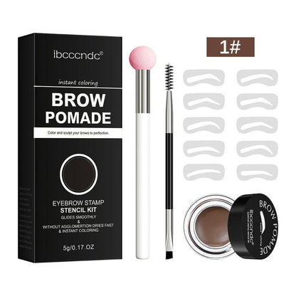 Waterproof Eyebrow Cream with Brush, 1 Count Eyebrow Gel with 1 Count Sponge Brush & 1 Count Double Ended Spiral & Flat Brush & 10pcs Reusable Eyebrow Stencil, Eyebrow Makeup Tool Set