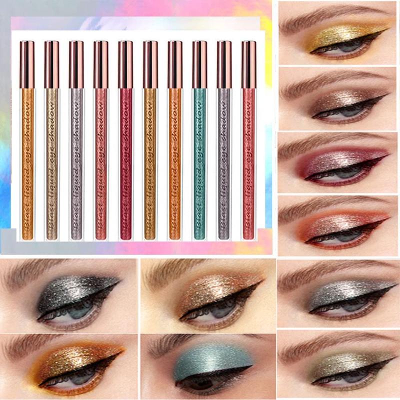 Long Lasting Glitter Liquid Eyeshadow Set, 10pcs/set Quick-Drying Shimmering Eye Shadow, Glittering Liquid Stick for Eye Makeup,