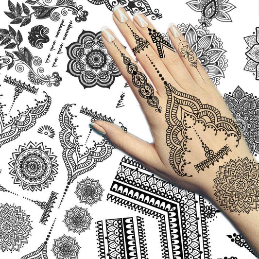 Vintage Henna Temporary Tattoo Sticker, Boho Style Fake Tattoo Sticker, Party Decoration for Women & Girls, Festival Decoration Supplies