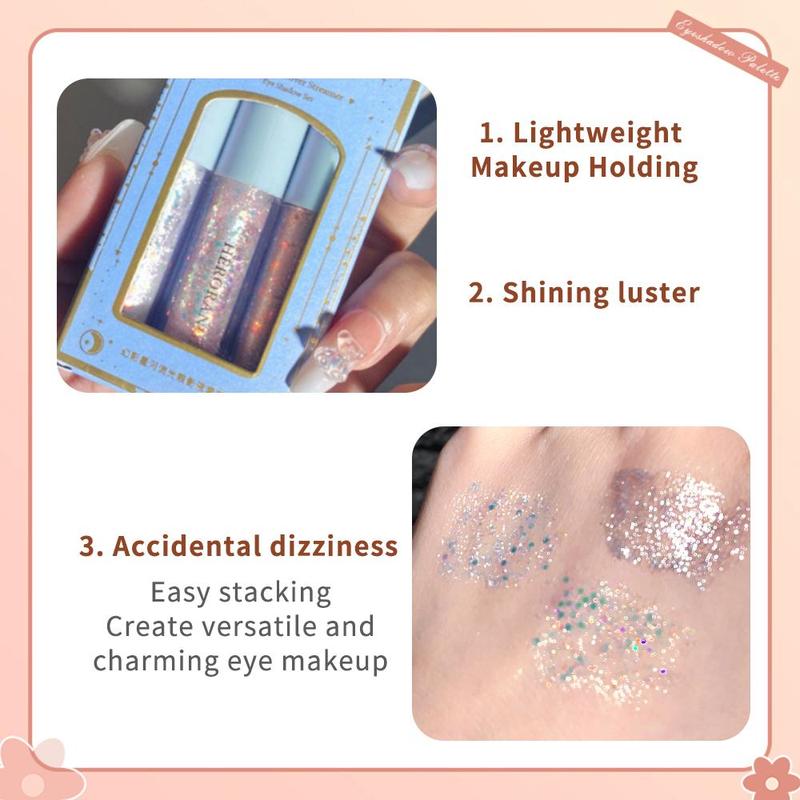 Bright Sequin Eye Shadow, 3pcs/set Glitter Liquid Eyeshadow, Shimmering Highlighting Liquid Eyeshadow Stick for Crystal Eye Makeup