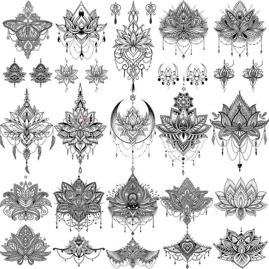 15pcs Flower & Pendant Pattern Tattoo Sticker, Bohemian Body Art Decoration for Women & Girls, Temporary Tattoo Decal for Arm Neck Chest