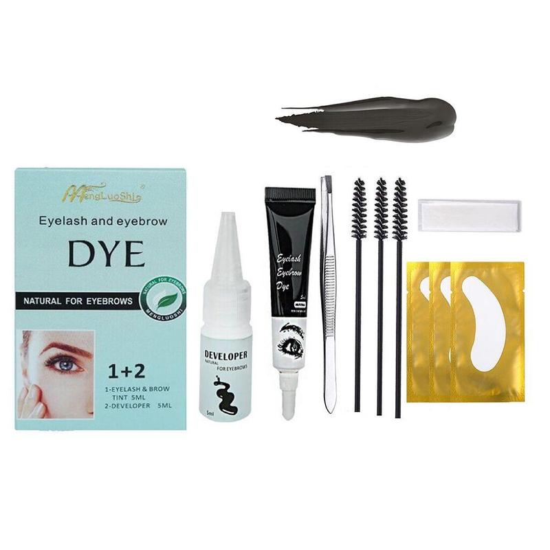 Eyebrow Dye Kit, Long-Lasting Eyebrow Cream with Mini Eyebrow Brushes Tweezers & Eye Patches, Easy Applying Eyebrow Tinting Kit