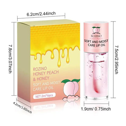 Peach and Honey Lip Care Oil, 6pcs/set Moisturizing Lip Oil, Natural Extracts Mild Lip Care Lipstick, Lip Gloss, Lip Care Product for Women & Girls