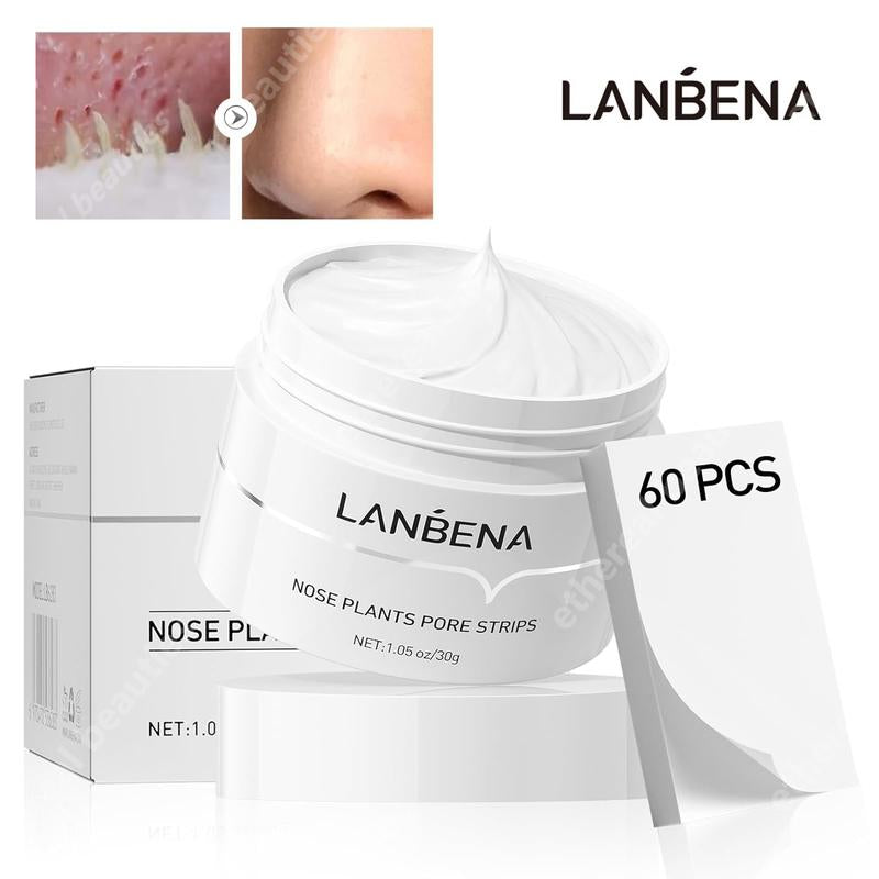 LANBENA Blackhead Remover Kit - Plants Power for Pure Perfection!  Nose Plants Pore Strips, 60 PCS for Deep Cleansing. Purifying Peel-Off Face Mask with Aloe, 1.05 Ounce. Elevate Your Skincare Routine!