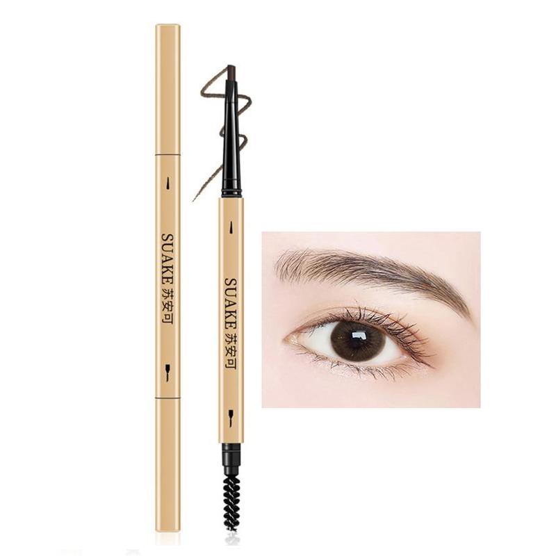 Double Head Eyebrow Pencil & Brush, 1 Count Long Lasting Waterproof Eyebrow Pencil, Retractable Sweat-proof 2 In 1 Pencil & Brow Brush, Makeup Tool For Women & Girls