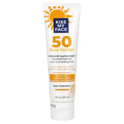 Kiss My Face 50 Face Factor, Mineral Sunscreen, SPF 50, 2 fl oz (59 ml)