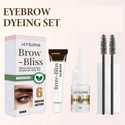 Semi-permanent Eyebrow Dye Kit, 1?Count?Waterproof Eyebrow Dye Cream & 1?Count?Developer & 2?Counts Brush & 1 Pair Gloves, Long Lasting Eyebrow Tinted Kit, Eyebrow Makeup Tool for Women