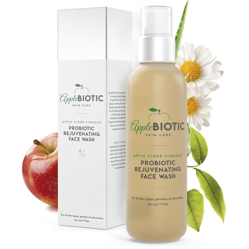 Applebiotic Apple Cider Vinegar Probiotic Rejuvenating Face Wash - Exfoliating Gel Foaming Cleanser with Green Tea, Natural Face Wash for All Skin Types, Cleanses Oily Skin & Calms Irritation, 6oz Hydrating Sensitive Skin Alcohol Free Amino Acid