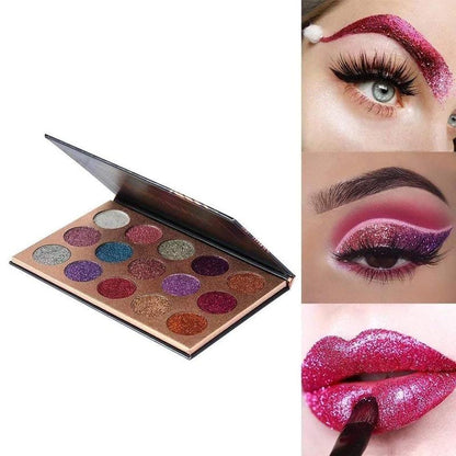 15 Colors Glitter Eyeshadow Palette, Shimmering Eye Shadow Palette, High Pigmented Eyeshadow Powder, Colorful Eye Makeup Products for Women