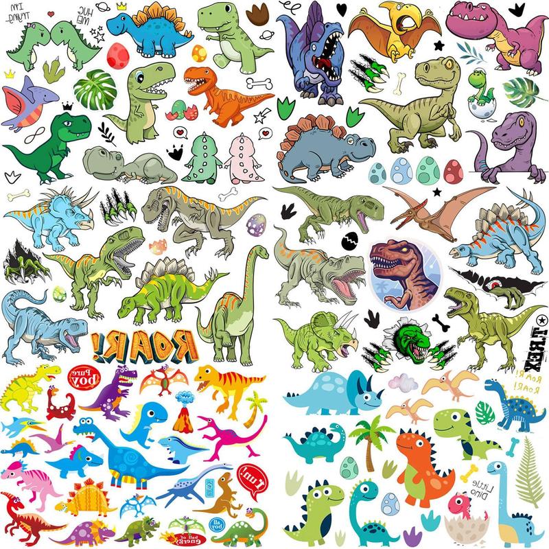 6pcs 3D Dinosaur Pattern Tattoo Sticker, Fun T-Rex Dino Temporary Tattoo Decal for Party & Birthday Use, Body Decoration Sticker for Kids