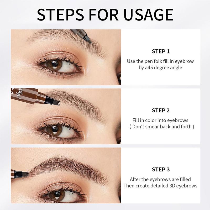 4 Fork Tip Liquid Eyebrow Pencil, Waterproof Long Lasting Eyebrow Pen, Brow Styling Brush, Brow Shading & Filling Pencil, Eyebrow Pen, 4 Point Eyebrow Pencil Waterproof Eye Brown Makeup, Eye Brow Pen Cosmetic for Women