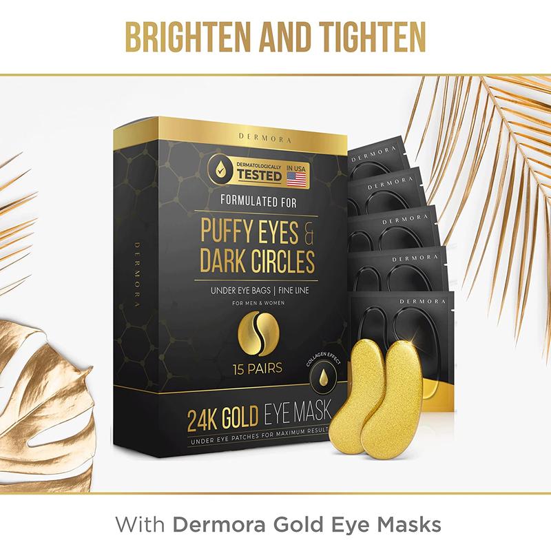 DERMORA Golden Glow Under Eye Patches - Rejuvenating Treatment for Dark Circles, Puffy Eyes, Refreshing, Revitalizing, Travel, Firming, Wrinkles