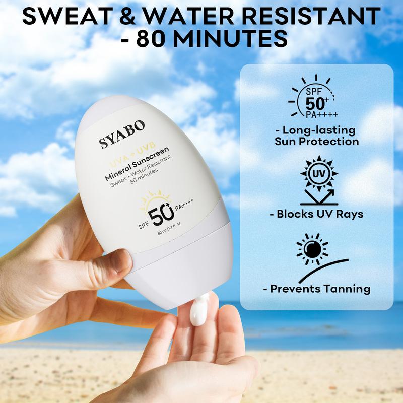 Mineral Sunscreen, SPF 50+ Sunscreen Lotion with Zinc Oxide, Water Resistant Face Sun Cream, Calms Sensitive Skin and Acne-Prone Skin, Broad Spectrum UVA/UVB Sun Protection, 1.7 FL OZ skin repair hydrate moisture moisturizing Facial Moisturize