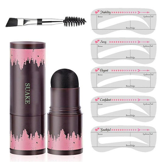 Waterproof Eyebrow Powder & Double Ended Eyebrow Brush & Eyebrow Tinted Eyebrow Stencil Set, 7 Counts/set Eyebrow Makeup Tool with & 5 Eyebrow Stencil for Women