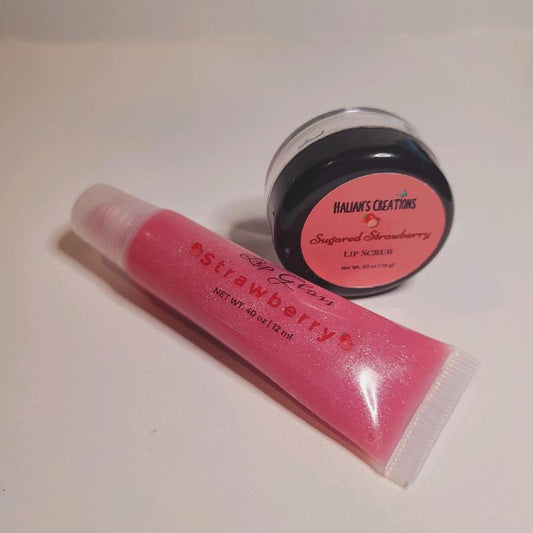 Moisturising Lip Scrub & Gloss Set with Avocado Butter & Grape Seed Oil - Paraben & Phthalate Free, Handmade in USA - Vegan & Gluten Free