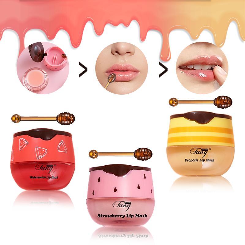 Moisturizing Lip Mask, 3pcs/set Hydrating Lip Balm, Honey & Strawberry & Watermelon Scent Lip Care Product for Women & Girls