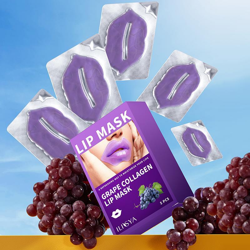 Grape Collagen Lip Mask, 10pcs/Box Moisturizing Lip Mask, Hydrating Lip Care Product for Women & Girls