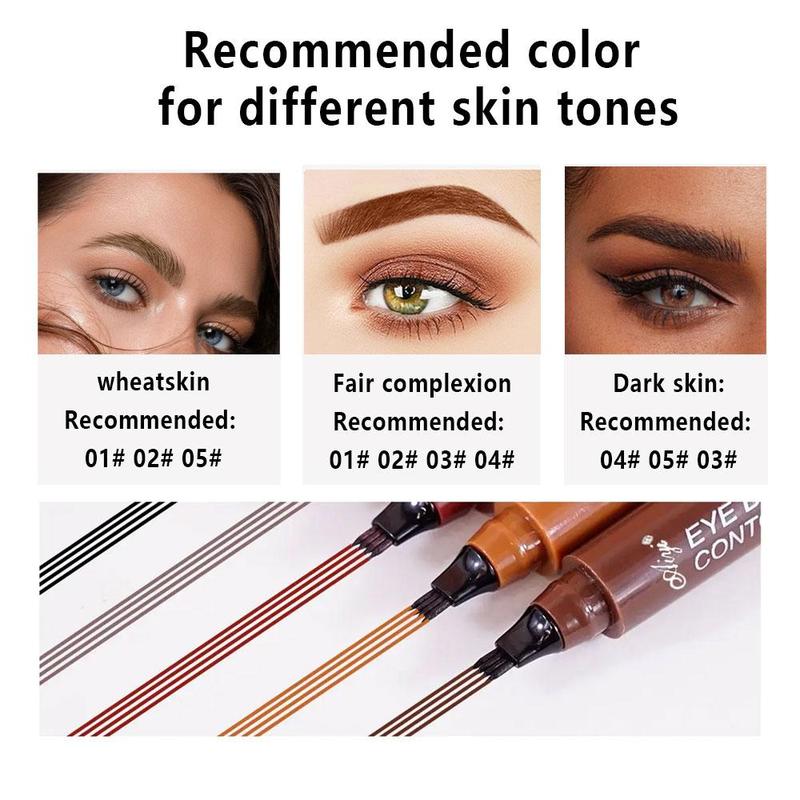 4 Fork Tip Liquid Eyebrow Pencil, Waterproof Long Lasting Eyebrow Pen, Brow Styling Brush, Brow Shading & Filling Pencil, Eyebrow Pen, 4 Point Eyebrow Pencil Waterproof Eye Brown Makeup, Eye Brow Pen Cosmetic for Women